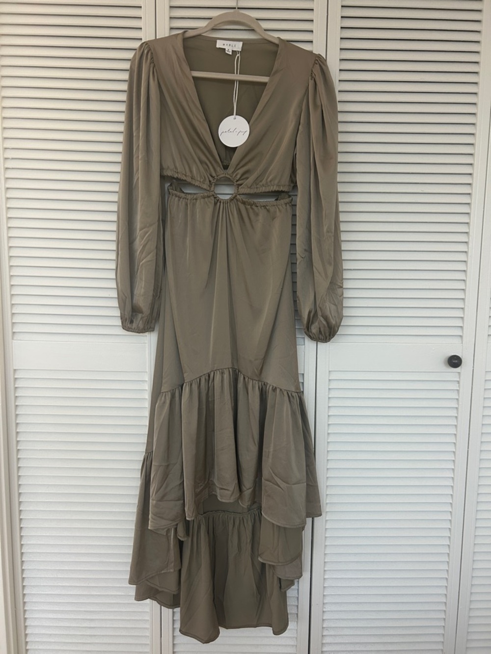 Satin Boho High-Low Maxi Dress with Front Ring Cutout